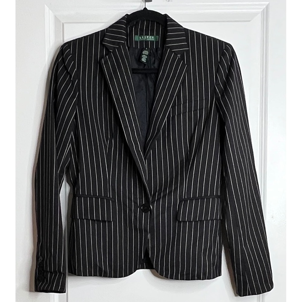 Lauren Ralph Lauren Womens 4 100% Wool Pinstripe Blazer Single Button Jacket